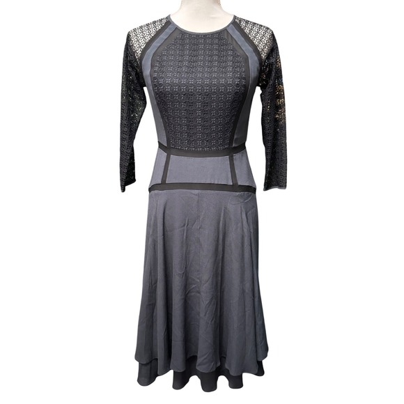 Diane Von Furstenberg Dresses & Skirts - Diane von Furstenberg DVF Grey Silk Trim Lace Panel Midi Dress 514757D385